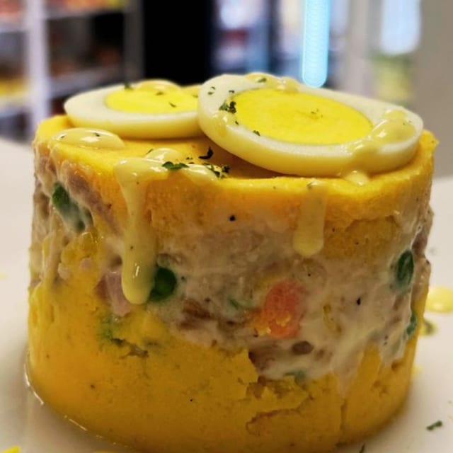 Smashed Potato with Chicken Salad (Causa).